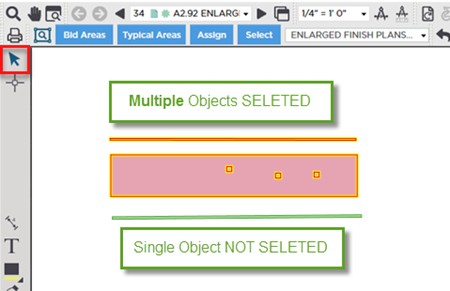 Multiple takeoff objects (but not all) selected