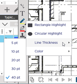 highlighter shape color and line width menu