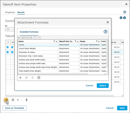 you can select addition results to add to this Takeoff Item