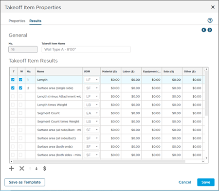 Linear Takeoff Item Properties - Results