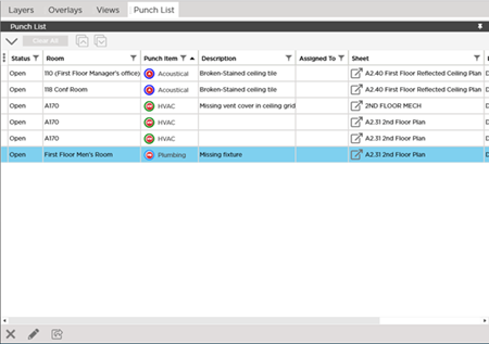 Takeoff Tab Punch List Pane