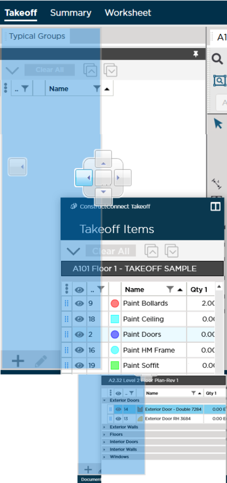 Takeoff Tab - redocking both panes - before