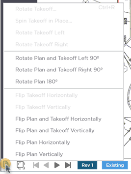 the rotation control allows you to rotate and the flip the Sheet (plan and takeoff)