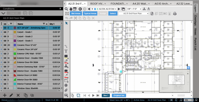 takeoff tab showing multiple, docked takeoff windows