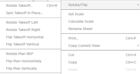 context menu - takeoff window rotate submenu