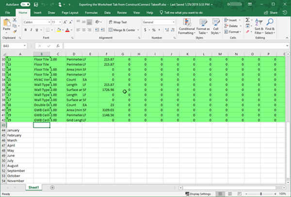 Excel data below export range