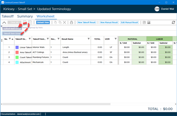 Worksheet Tab with Group By Control open