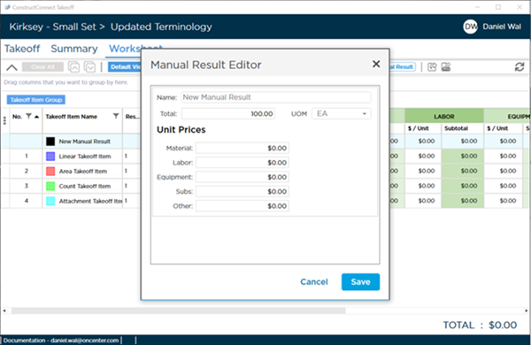 Insert manual result editor