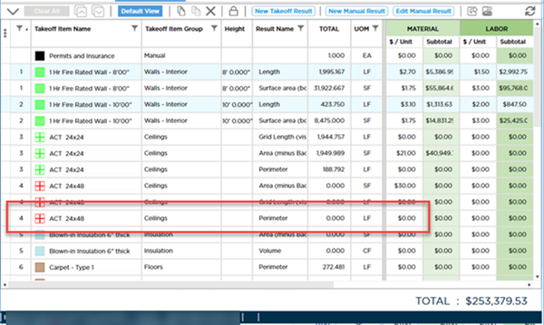 Takeoff Item Result is added to Worksheet Tab