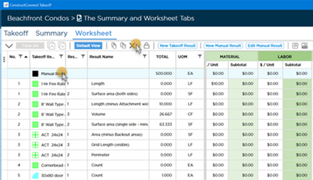 Worksheet Tab with manual result selected and Delete button highlighted