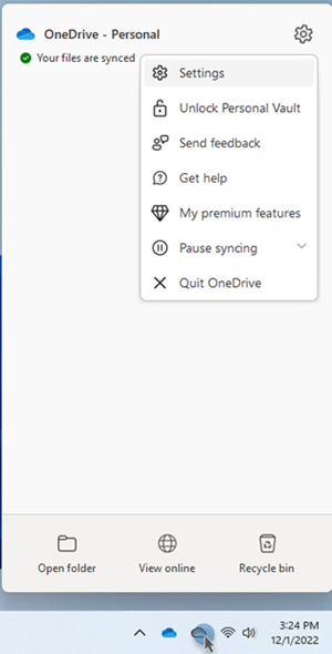 One Drive Settings