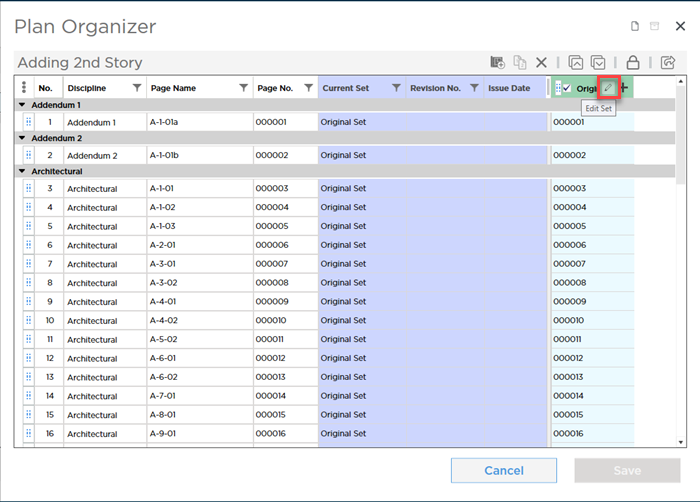 Plan Organizer Open in Edit Mode with Edit Plan Set button highlighted