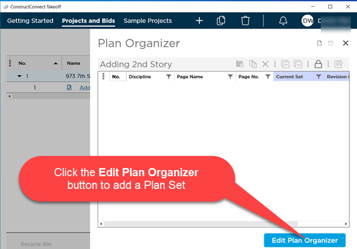 Plan Organizer opens when you first save a project.