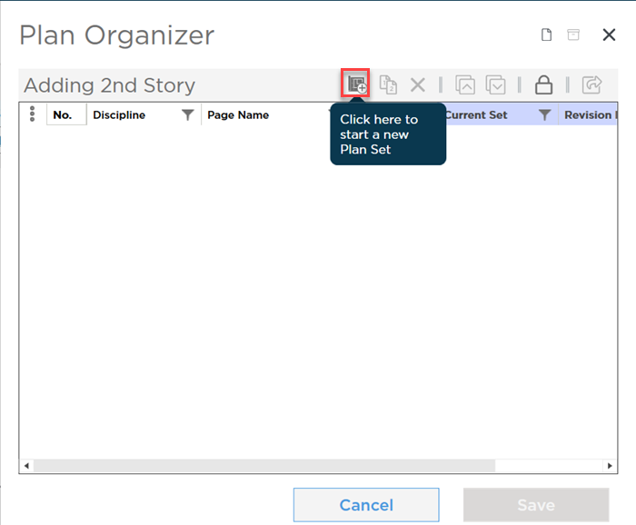 Plan Organizer ready to add a Plan Set