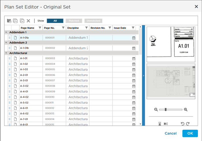 Plan Set Editor open