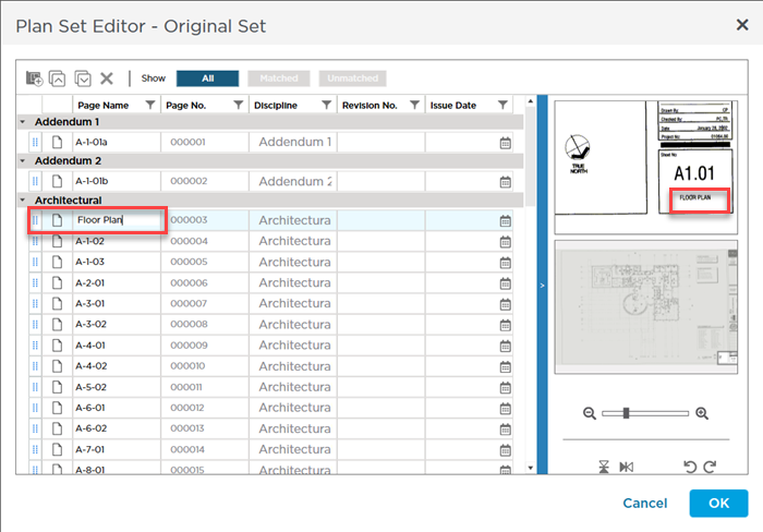 You can change the name of a Page in the Plan Set Editor