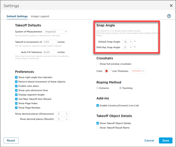 Snap Angle Settings