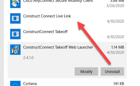 Uninstalling ConstructConnect Live Link