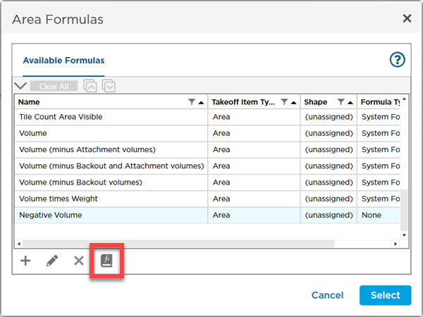 cut-n-fill example - Takeoff Item Results Area Formulas list - saving to the Formula Library