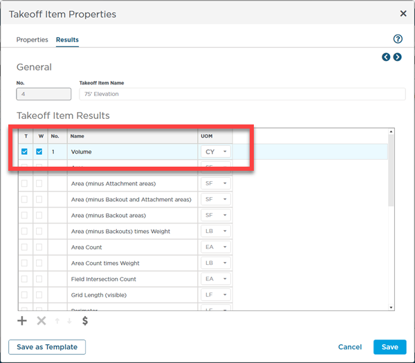 cut-n-fill example - Takeoff Item Results tab 1