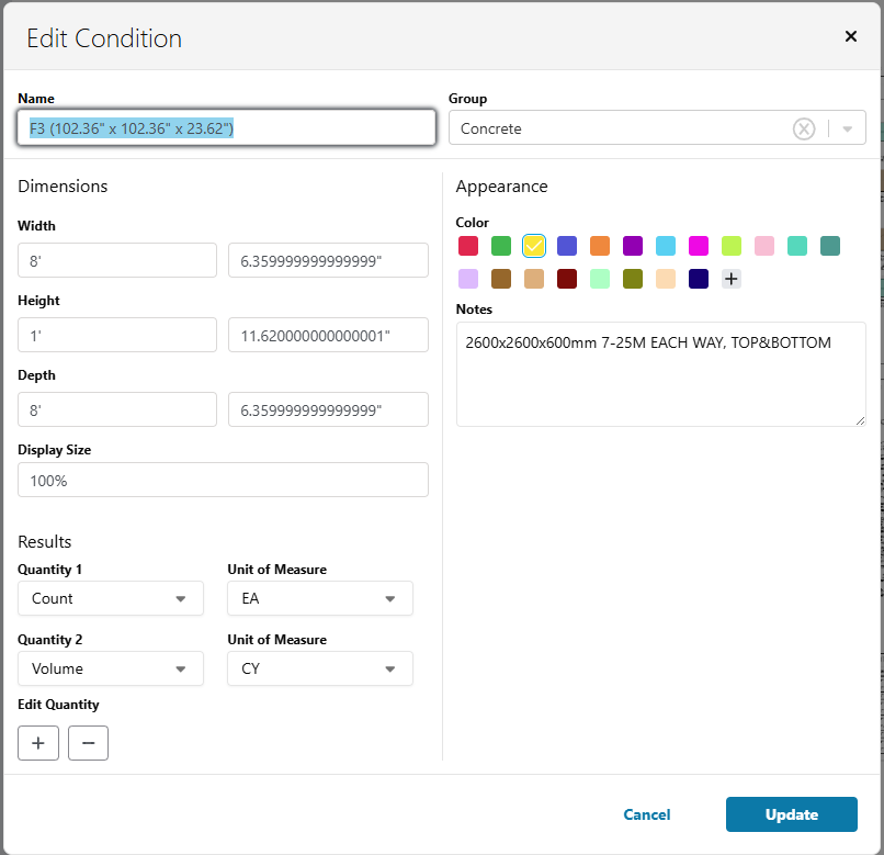 Auto Takeoff adds detailed Condition Notes