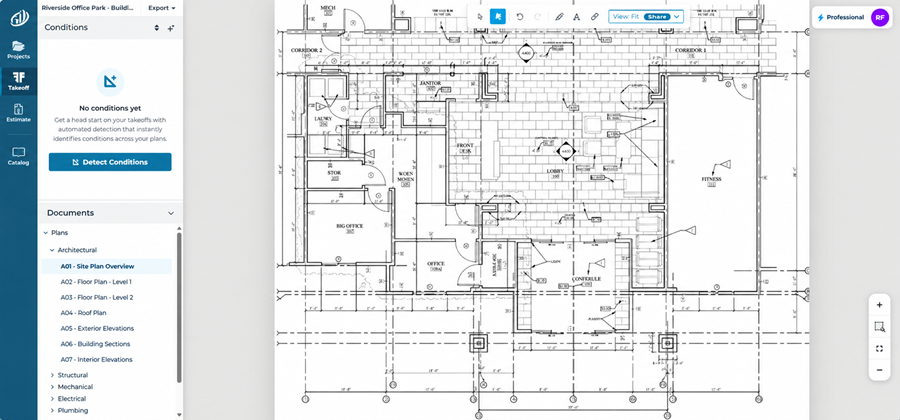 ConstructConnect Takeoff document navigator - grouped by Disclipline
