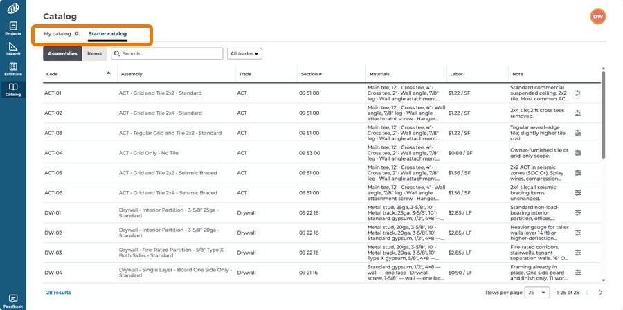 ConstructConnect Takeoff Estimating Catalog