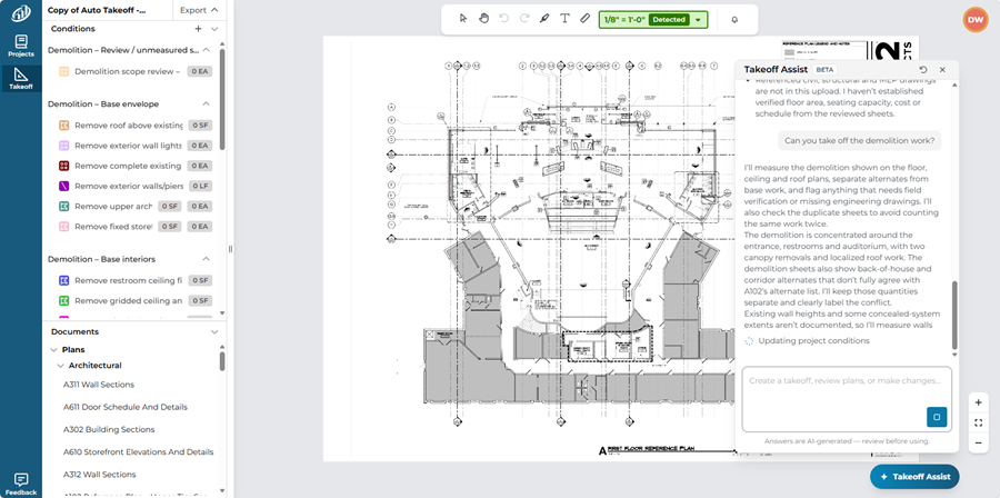 ConstructConnect Takeoff Estimating panel