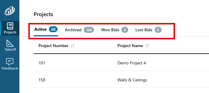 Project List showing new Counts on statuses