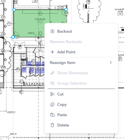 Area Takeoff object context menu