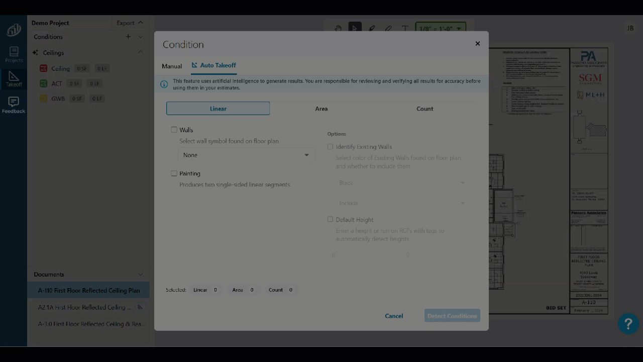 ConstructConnect Takeoff Auto Takeoff progress indicator