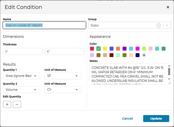 ConstructConnect Takeoff Edit Condition dialog box