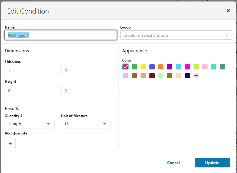 ConstructConnect Takeoff Condition Properties dialog box