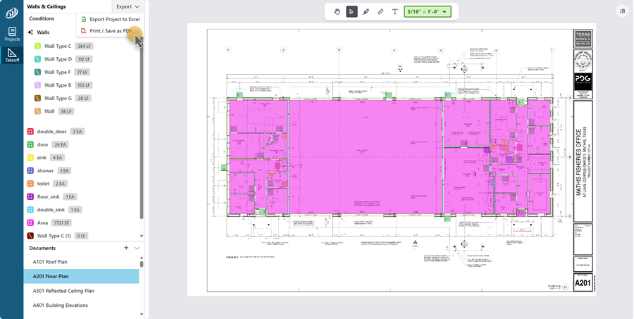 use the dimension tool for a quick  linear measurement that does not affect takeoff quantities