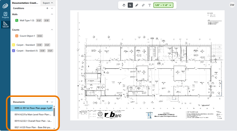 ConstructConnect Takeoff Tab showing Conditions list
