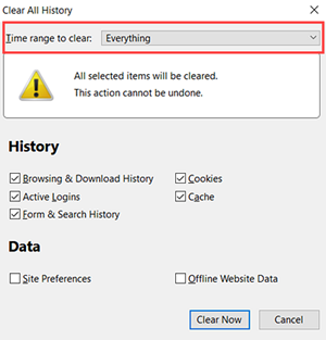 Firefox clear all history