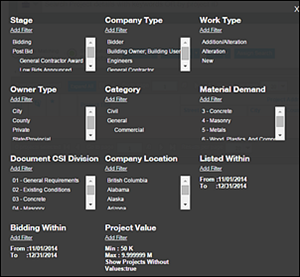 ConstructConnect Leads Search including hidden filters