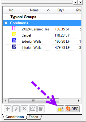 OST Conditions List highlighting DPC (mode) button