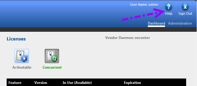 Flexnet LM Admin web page