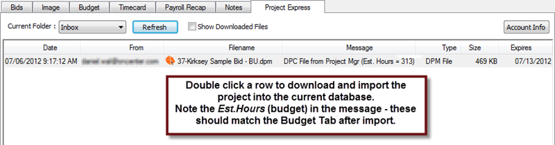 Project Express Tab with jobs available to download