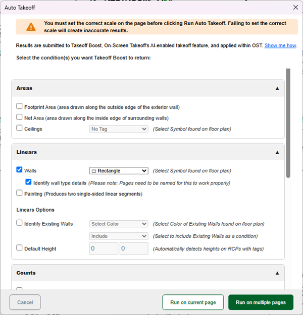 On-Screen Takeoff Auto Takeoff dialog box showing new option