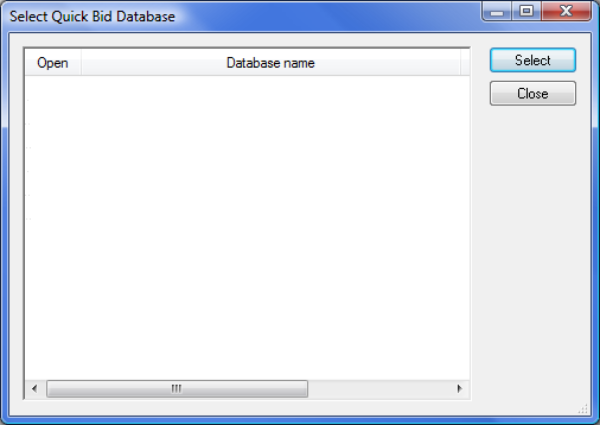 On-Screen Takeoff's select database dialog box is blank