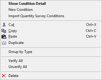 Quick Bid Conditions Tab context menu