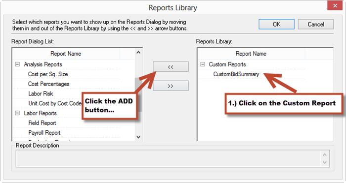 You can show or hide reports in the Reports Library dialog box