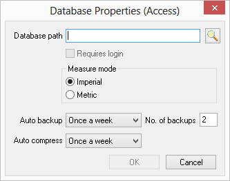 Quick Bid Acces-type Database Properties dialog box