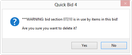 You are prompted to confirm deleting a section because this cannot be undone