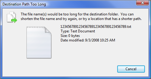 Windows error that file path is too long