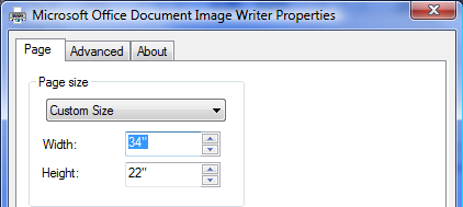 Image WRiter Page Properties window