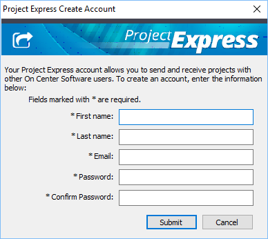 Project Express Registration screen