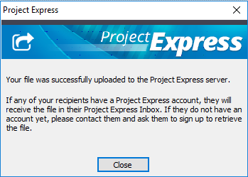 Project Express upload successful confirmation screens after the file is uploaded